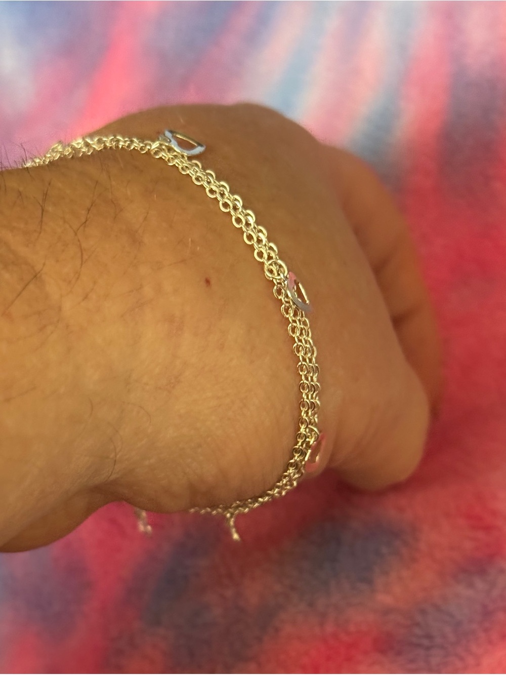 Silver Double Strand Heart Charm Anklet with Toe Ring - Picture 8 of 9
